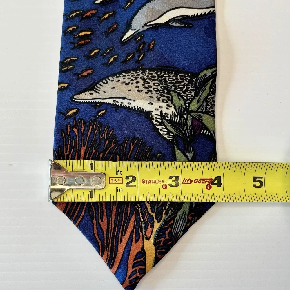 Vintage‎ World Wildlife Fund Silk Tie Killer Whale Orca Dolphins Silk Design 192